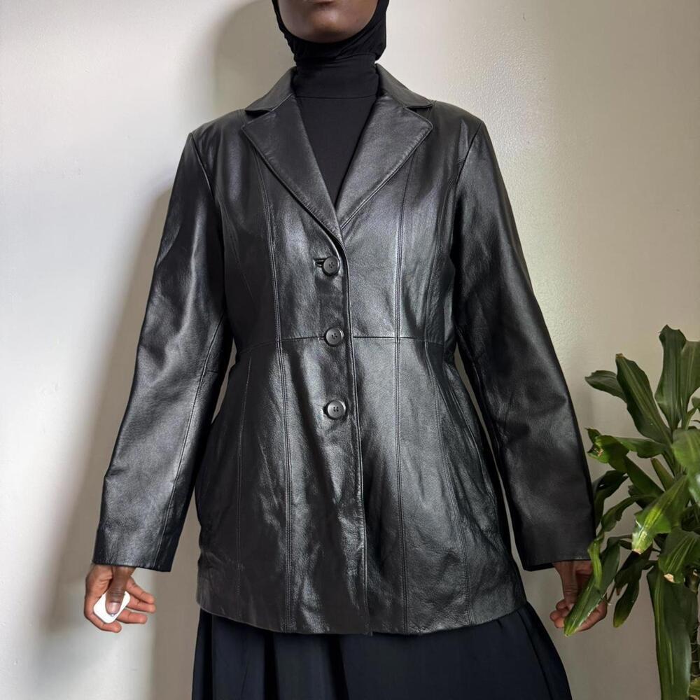 Vintage button-up black leather jacket women’s XL(16/18) - Picture 2 of 6